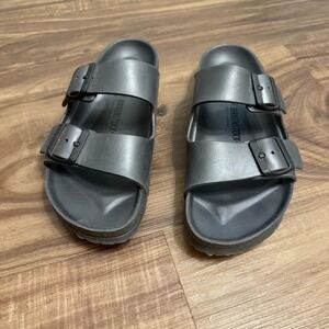 Birkenstock Arizona Gray Sandals Sz 7-7.5/40 Two Strap Adjustable Buckle‎ Slides
